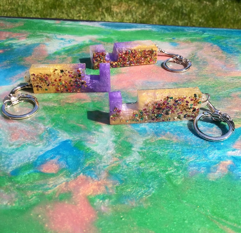 Set of 3 HANDMADE Phone Stand Key Chains Resin Art